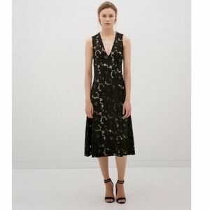 Zara Blue Black Illusion Lace V-neck Sleeveless Midi Dress Size Small